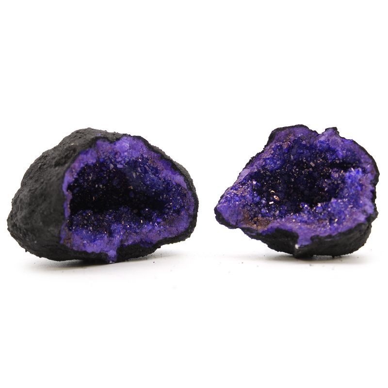 Coloured Calcite Geode 8.5x6cm- Black Rock - Deep Purple