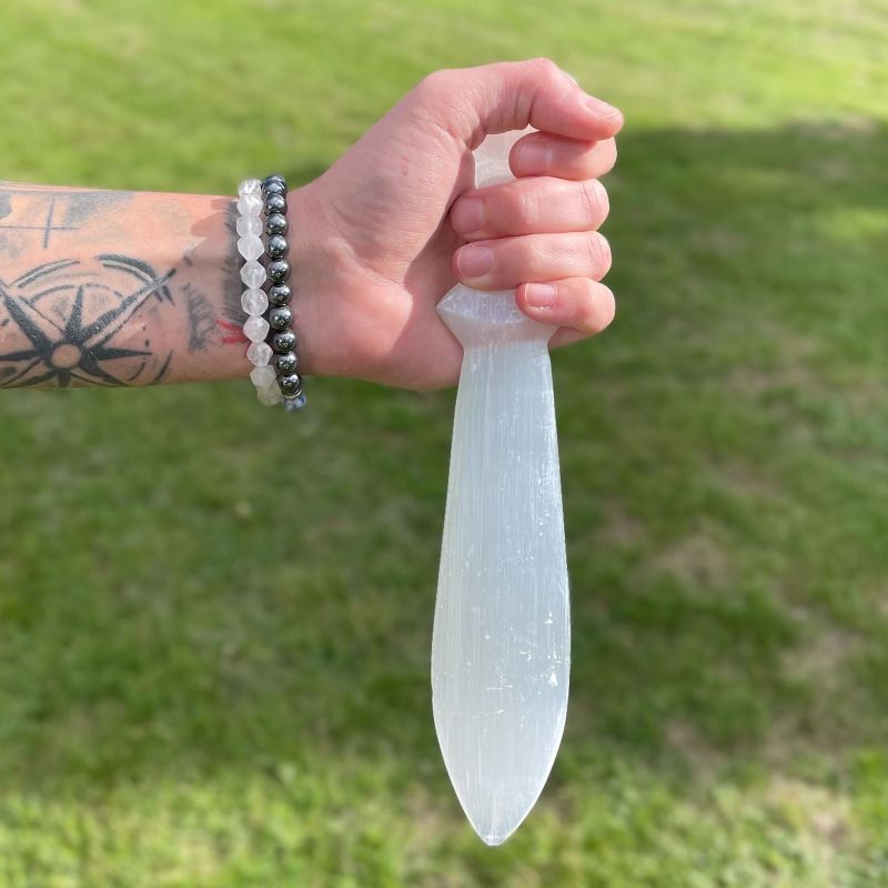 Selenite Large Ritual Knife - Spiral (25cm)