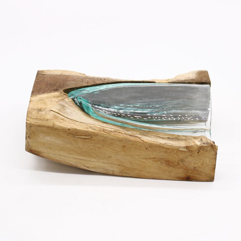Molten Glass V-shaped Art Vase on Wood