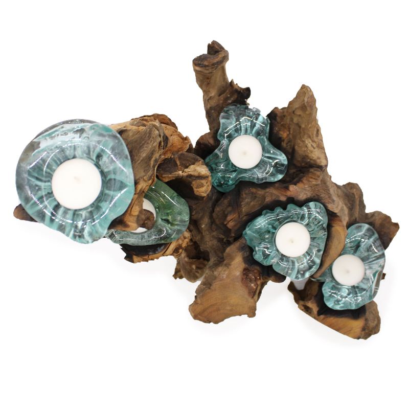 Molten Glass Five Candle Holder on Wood