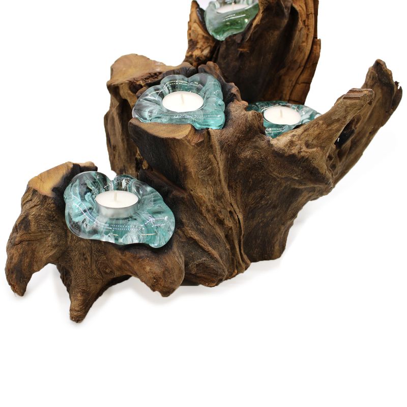 Molten Glass Five Candle Holder on Wood
