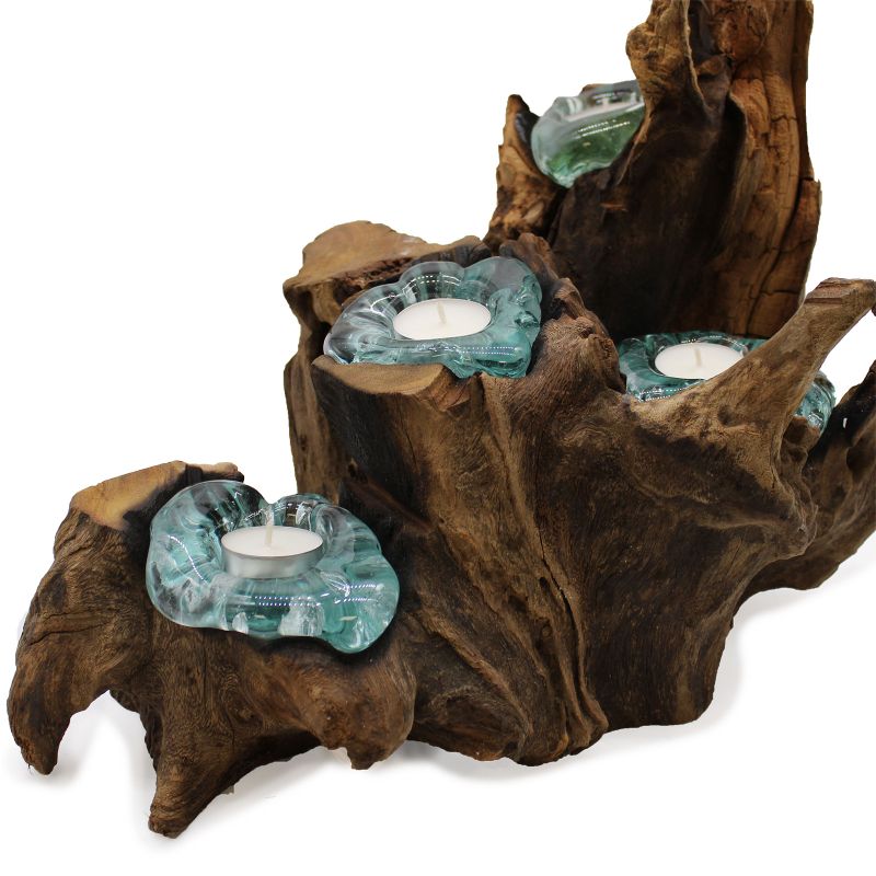 Molten Glass Five Candle Holder on Wood