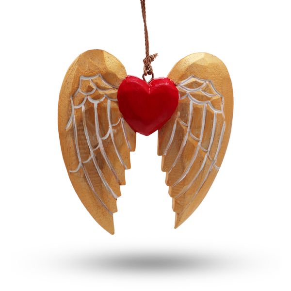 Gold Xmas Angel Wing & Heart - White detail