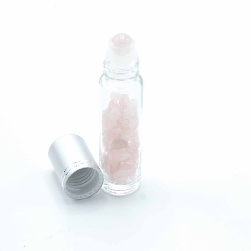 Gemstone Essential Oil Roller Bottle - Rose Quartz - Silver Cap