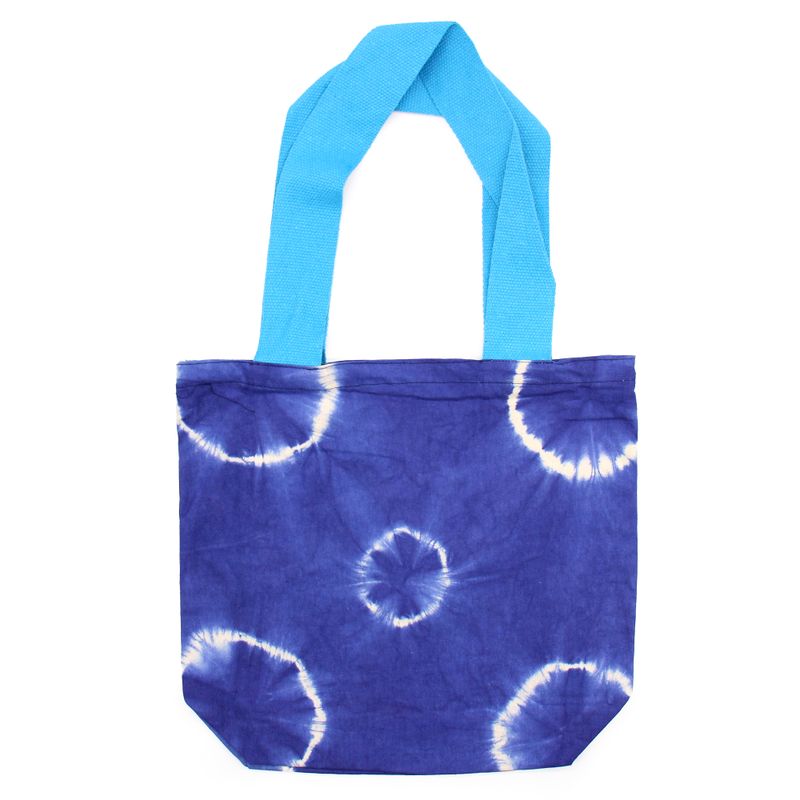 Natural Tie-Dye Cotton Bag (8oz) - Blue Rings - Blue Handle