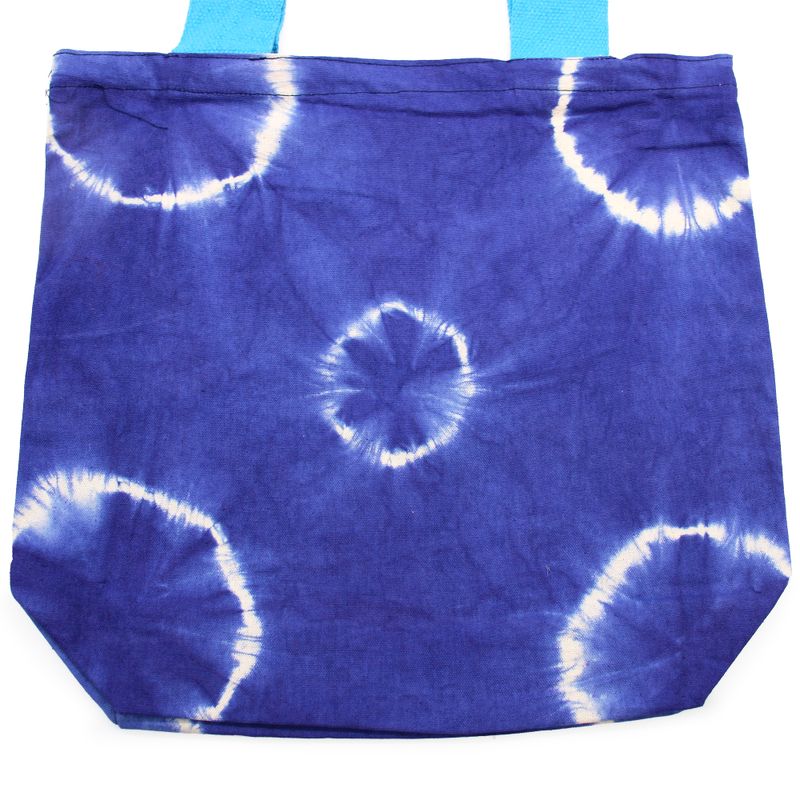 Natural Tie-Dye Cotton Bag (8oz) - Blue Rings - Blue Handle