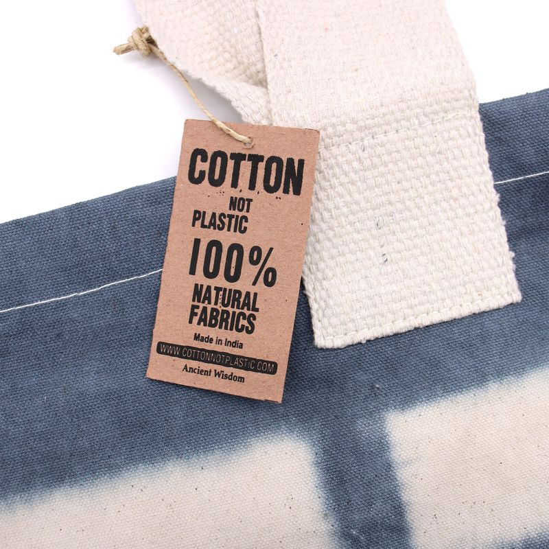Natural Tie-Dye Cotton Bag (8oz) - Blue Flower - Blue Handle