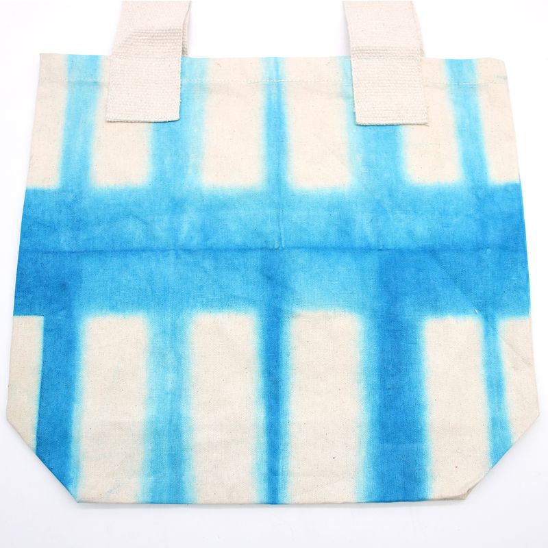 Natural Tie-Dye Cotton Bag (8oz) - Sky Blue Blocks - Natural Handle