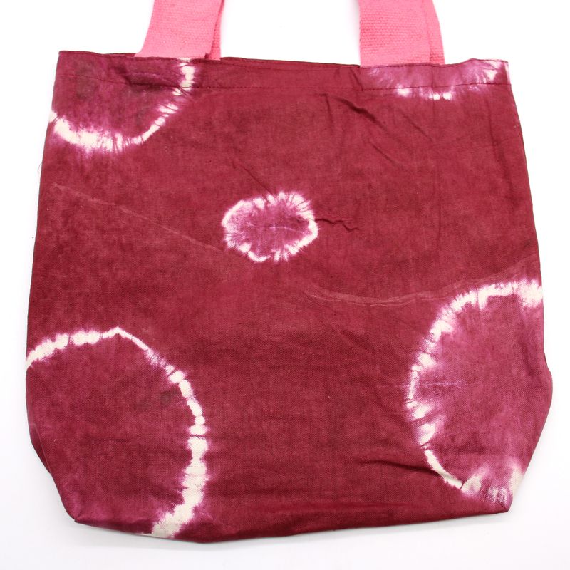 Natural Tie-Dye Cotton Bag (8oz) - Maroon Rings - Pink Handle