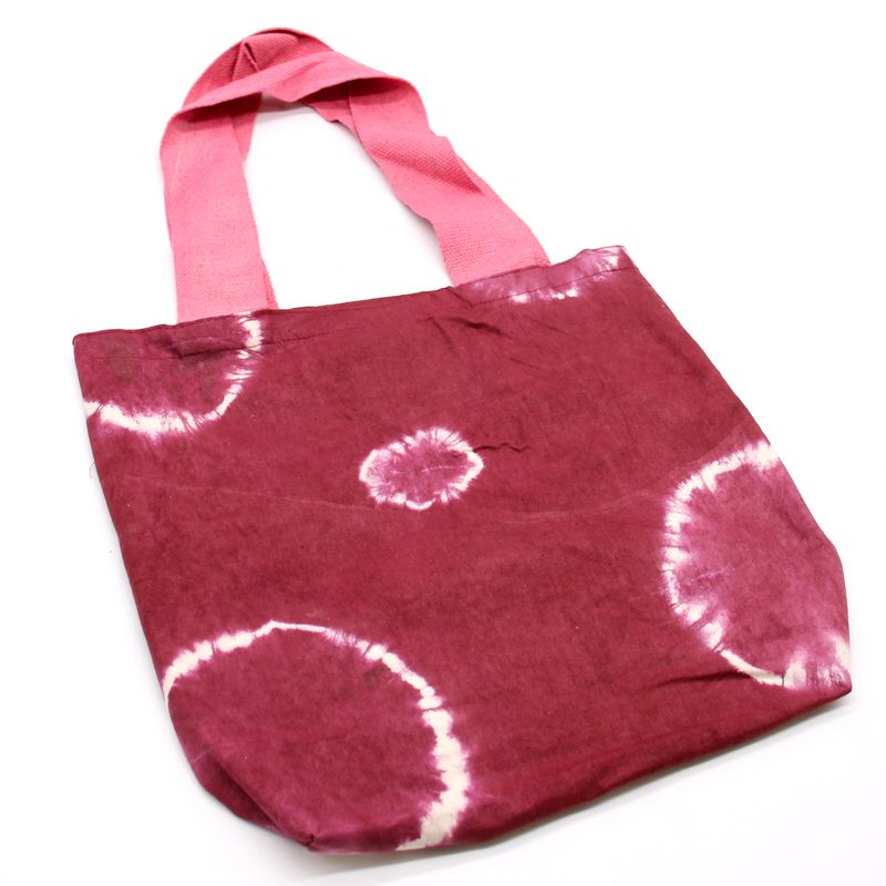 Natural Tie-Dye Cotton Bag (8oz) - Maroon Rings - Pink Handle