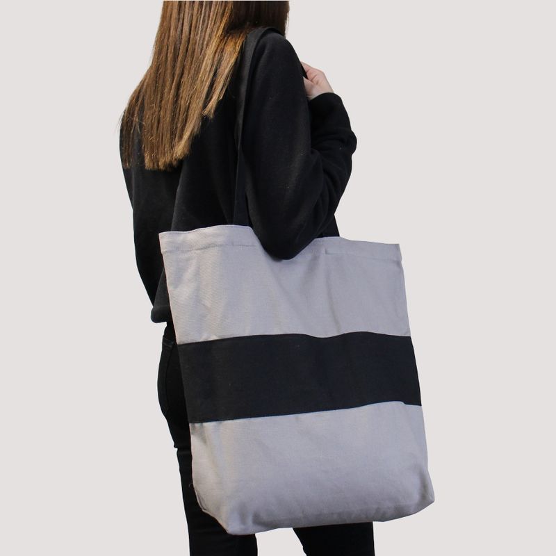 Two Tone Cotton Bag - 38x42x12cm - Grey & Black- 10oz