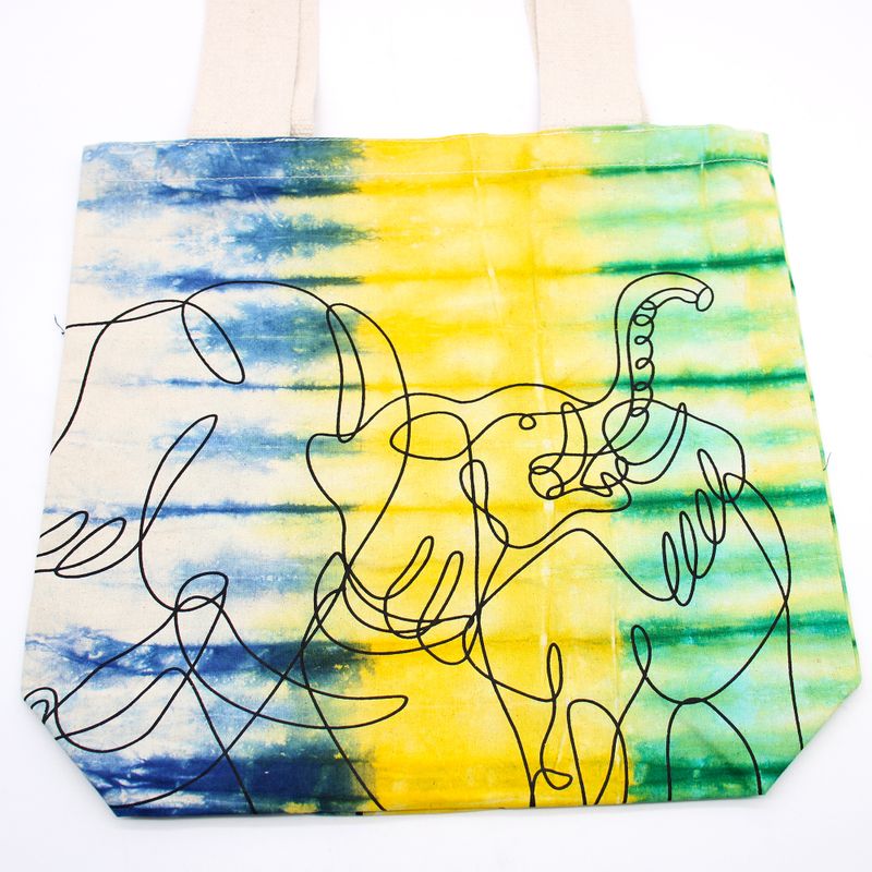 Tie-Dye Cotton Bag (6oz) - Elephants - Multi - Natural Handle