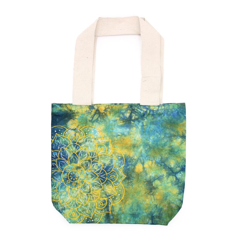 Tie-Dye Cotton Bag (6oz) - Mandala - Green/Blue - Natural Handle