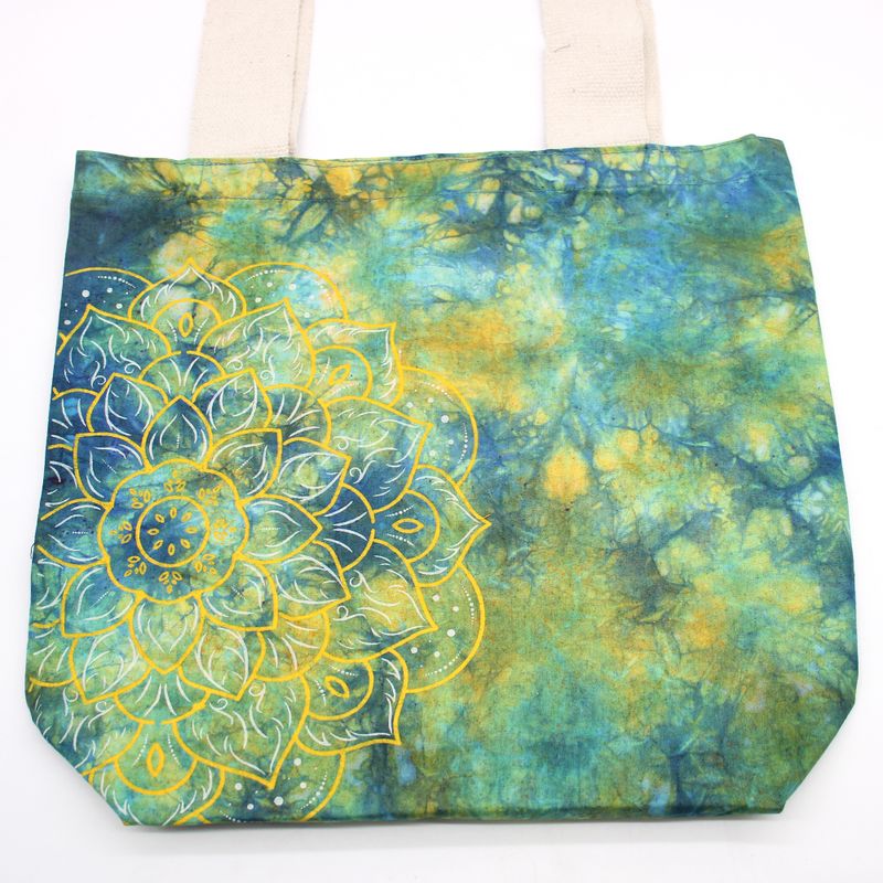 Tie-Dye Cotton Bag (6oz) - Mandala - Green/Blue - Natural Handle