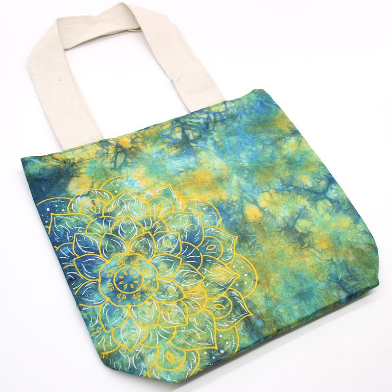 Tie-Dye Cotton Bag (6oz) - Mandala - Green/Blue - Natural Handle