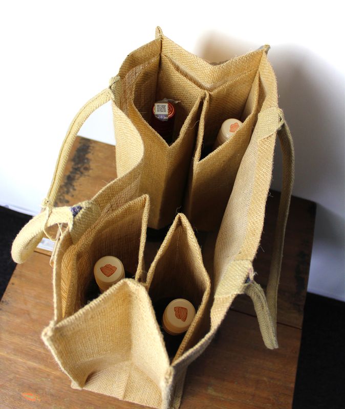 Large Jute Shopping Bag with Bottle holders