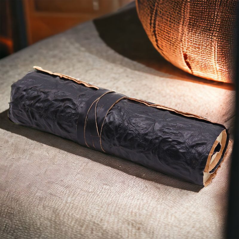Rolled Leather Travel Notebook - 96 pages - Black 6x8"