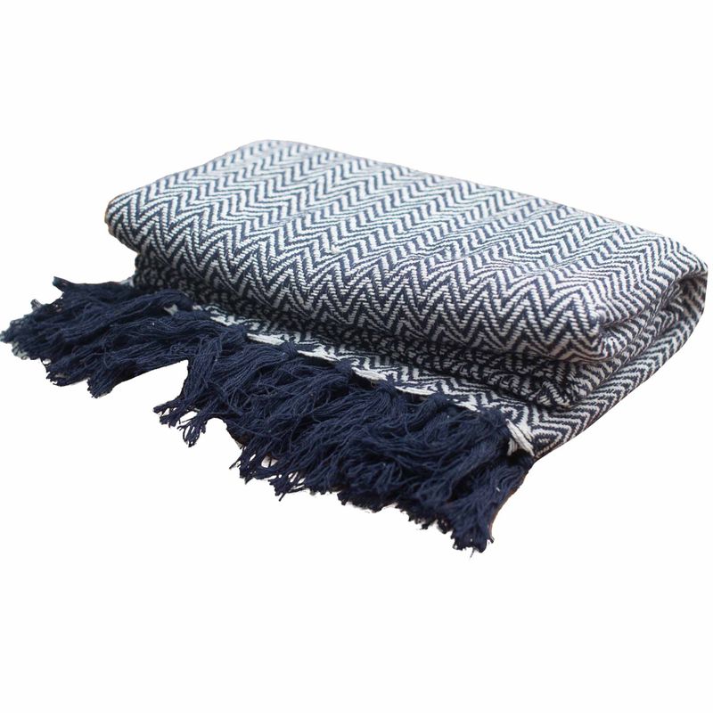 Boho Comfort Throw - 125x150cm - Navy Zigzag