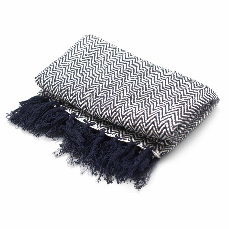 Boho Comfort Throw - 125x150cm - Navy Zigzag