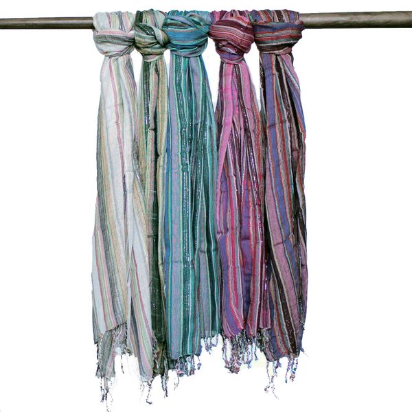 Indian Boho Scarves - 56x183cm - Random Colours With Gold Thread