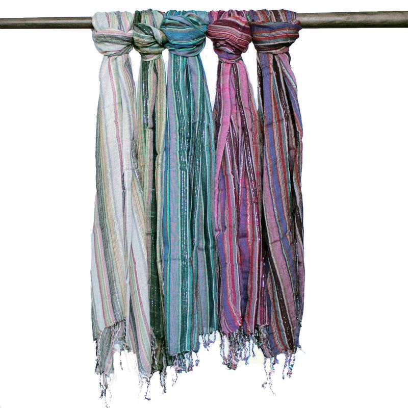 Indian Boho Scarves - 56x183cm - Random Colours With Gold Thread