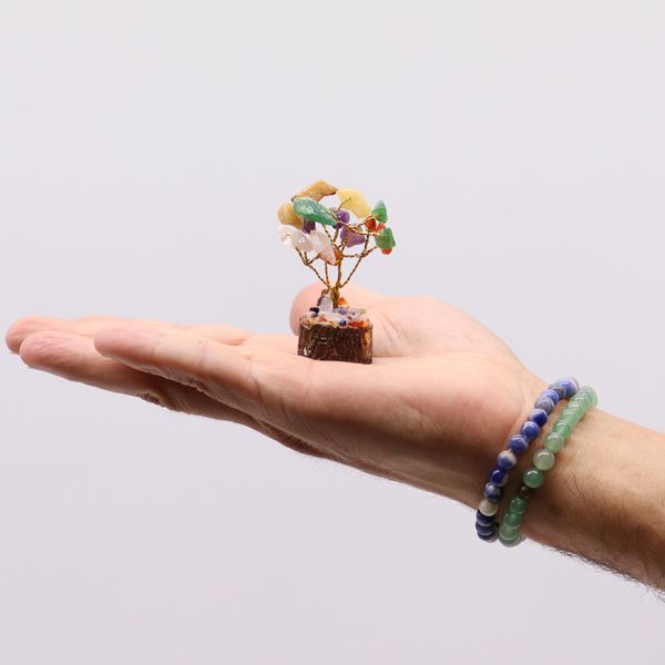Mini Gemstone Trees On Wood Base - Assorted Mix (15 stones)