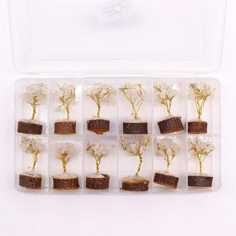 Mini Gemstone Trees On Wood Base - Rock Quartz (15 stones)