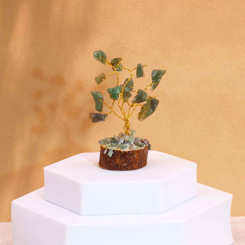Mini Gemstone Trees On Wood Base - Green Aventurine (15 stones)