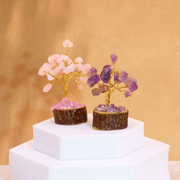 Mini Gemstone Trees On Wood Base - Assorted Mix (15 stones)