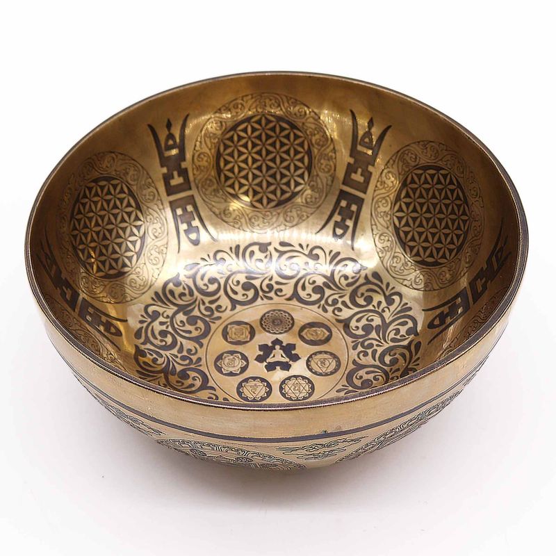 Tibetan Healing Engraved Bowl - 21cm - 7 Chakras & Flower of Life
