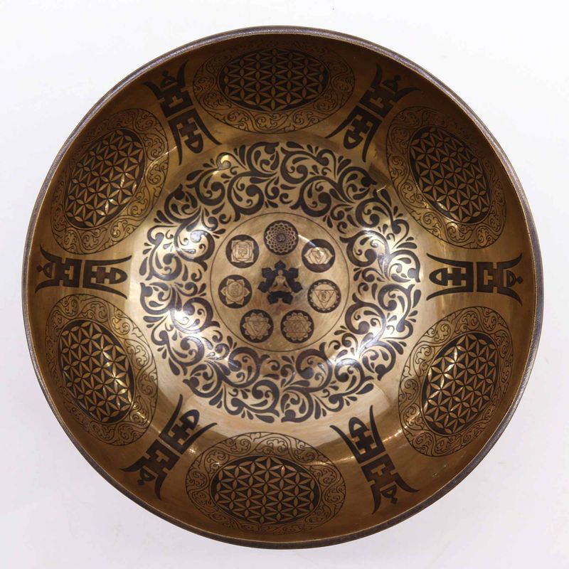 Tibetan Healing Engraved Bowl - 21cm - 7 Chakras & Flower of Life
