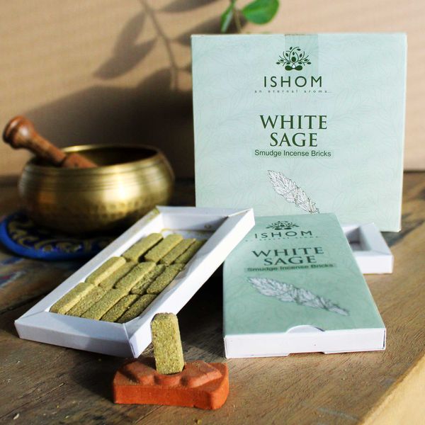 Ishom Incense Smudge Bricks and Burner - White Sage