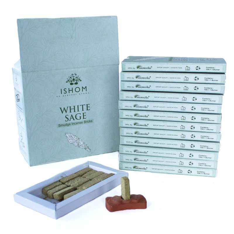 Ishom Incense Smudge Bricks and Burner - White Sage