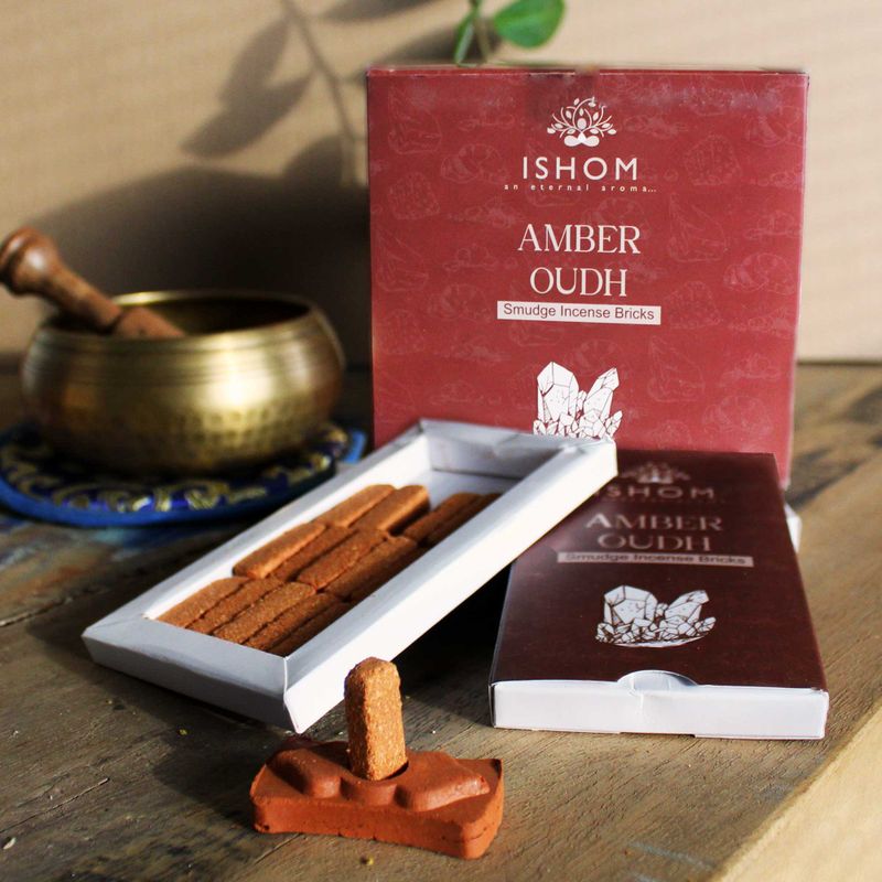 Ishom Incense Smudge Bricks and Burner - Amber Wood