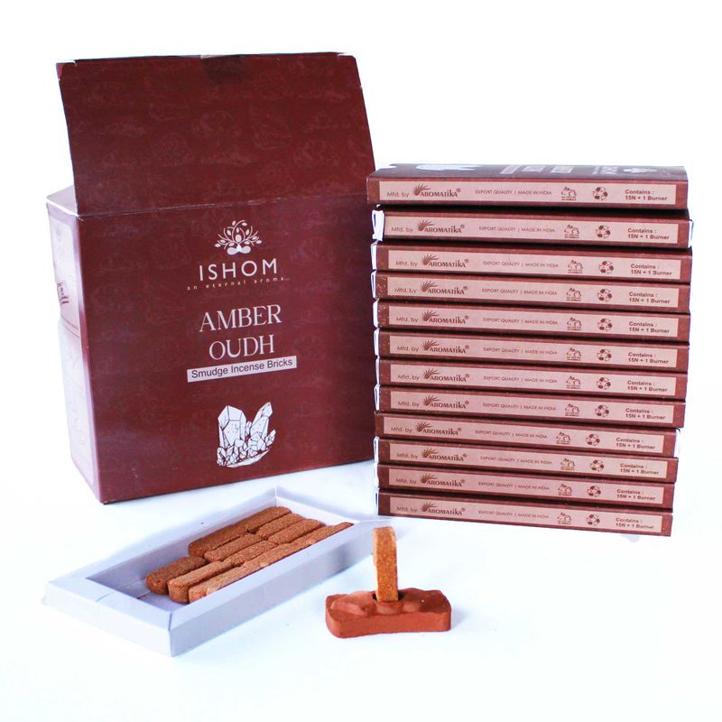 Ishom Incense Smudge Bricks and Burner - Amber Wood