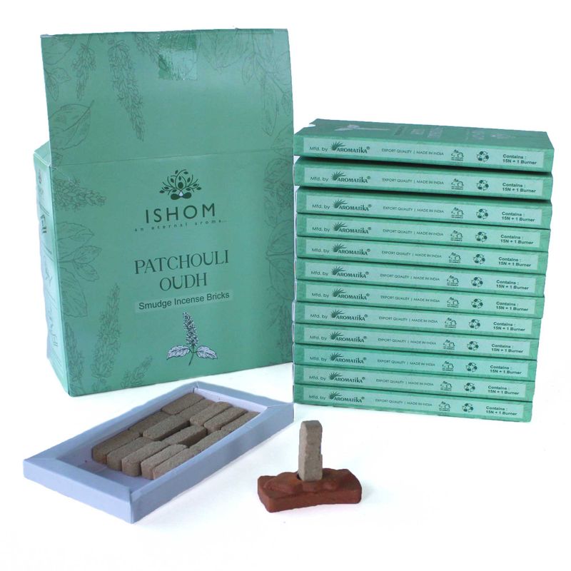 Ishom Incense Smudge Bricks and Burner - Patchouli Wood