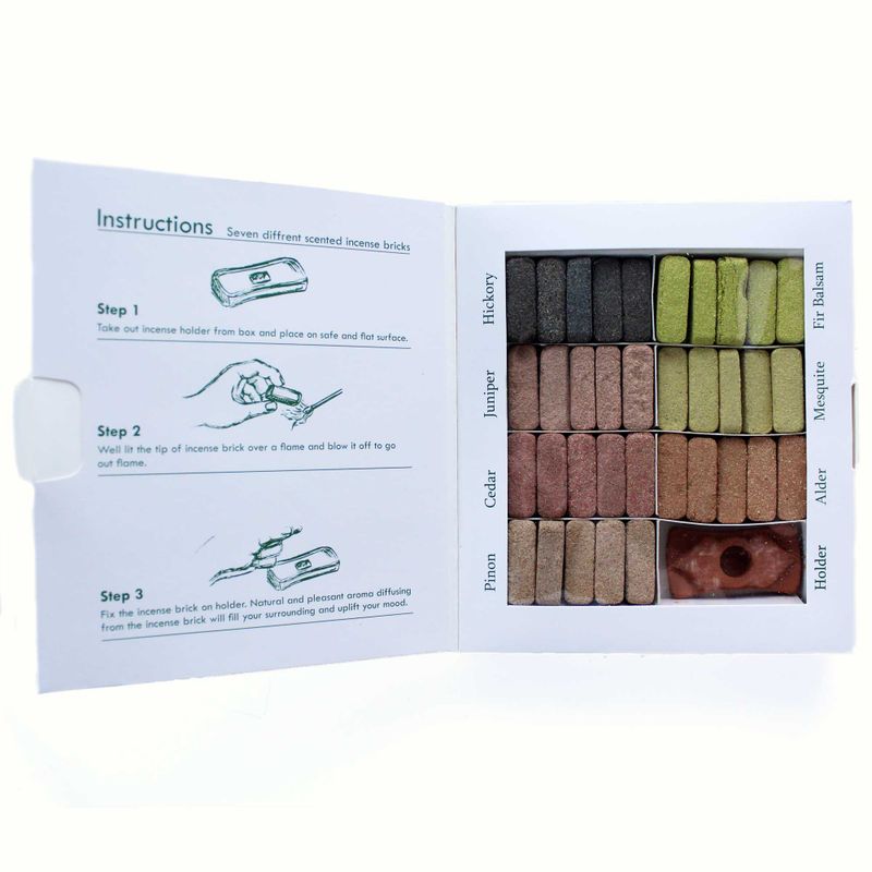 Ishom Display Set of 70 Incense Smudge Bricks and Burner