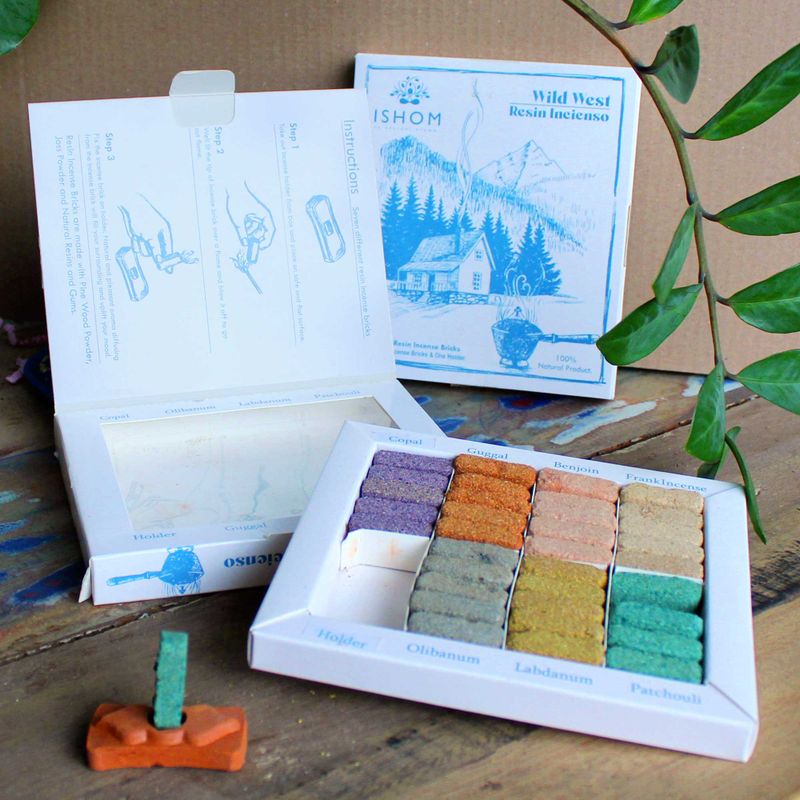 Ishom Set of 70 Incense Smudge Bricks and Burner - Wild West