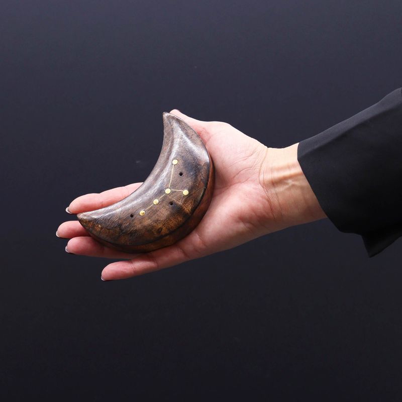 Engraved and Brass Zodiac Sign Incense Burners - Moon