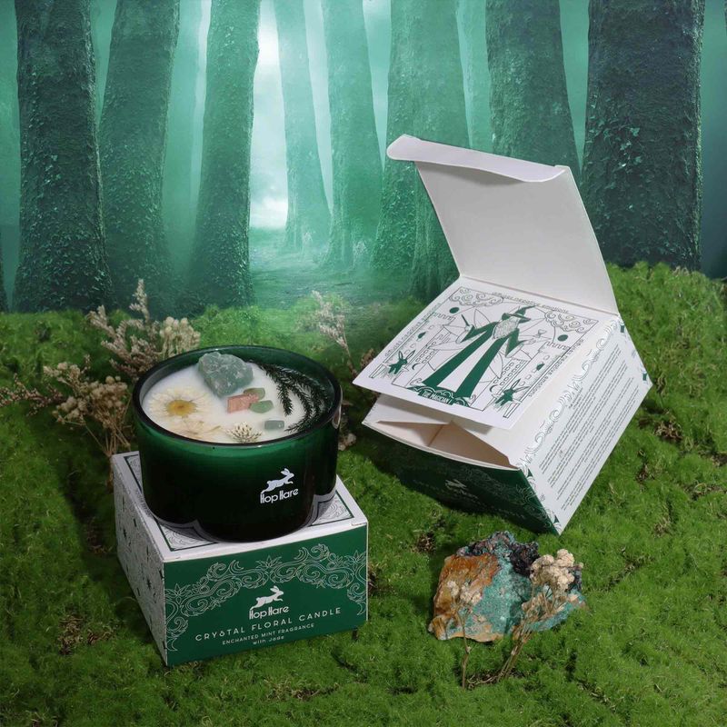 Hop Hare The Magician candle with illustrated box and themed card