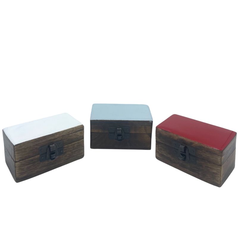 Wooden Pill Box 9x5x4cm - Solid Ceramic Colours - Assorted