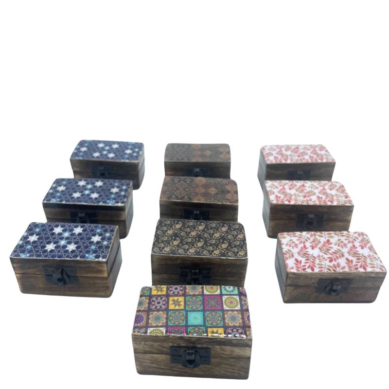 Wooden Pill Boxes 9x5x4cm - Meena Work - Assorted