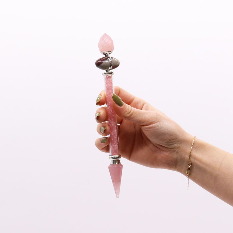 Shiva Lingam Magic Wand - 19.5cm - Rose Quartz - Love