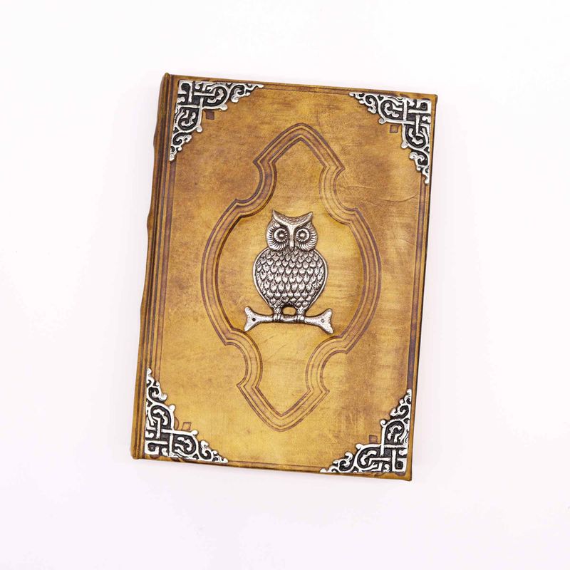 Hefty Coffee Tan Book - Zinc Owl Decor - Deckle Edges Pages - 10x7"