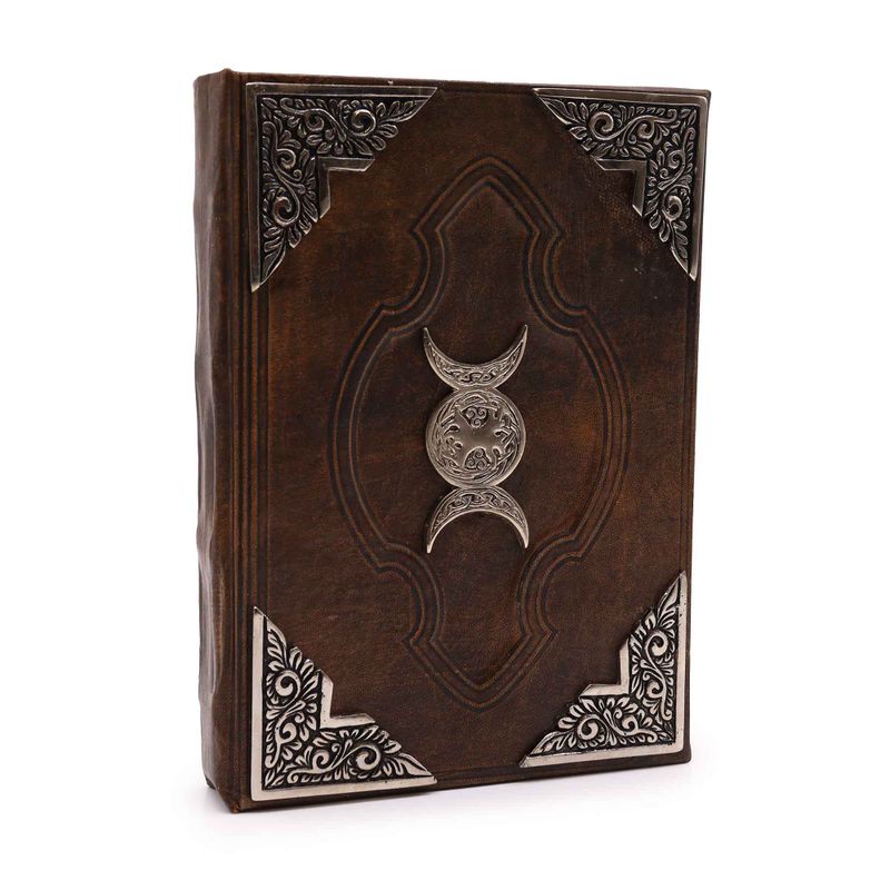 Hefty Brown Tan Book - Zinc Triple Moon Decor - Deckle Edges Pages - 10x7"