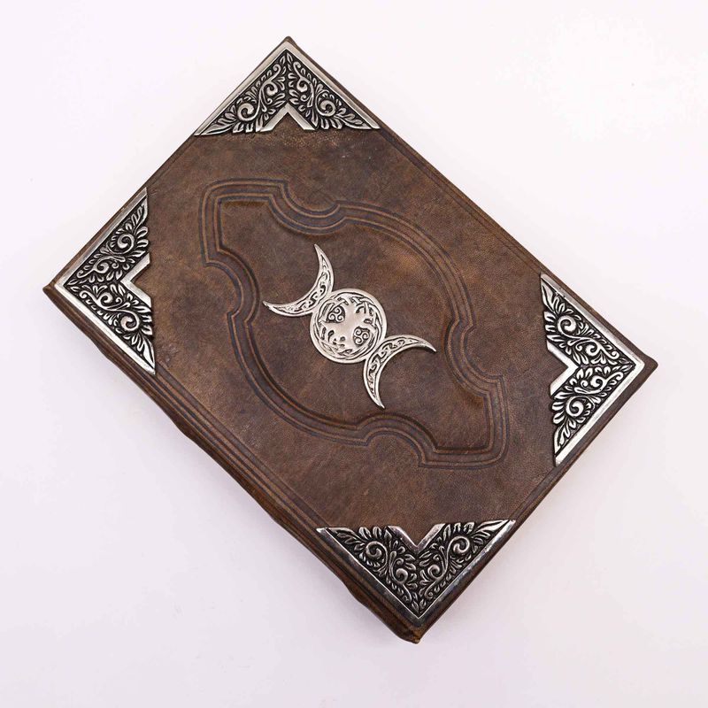 Hefty Brown Tan Book - Zinc Triple Moon Decor - Deckle Edges Pages - 10x7"