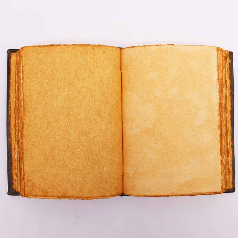 Hefty Brown Tan Book - Zinc Triple Moon Decor - Deckle Edges Pages - 10x7"