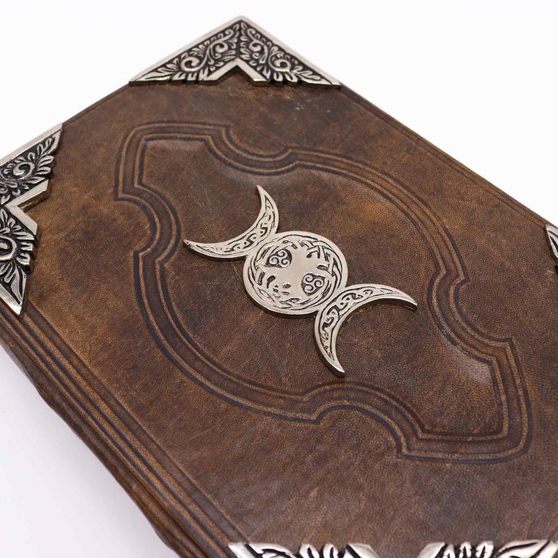 Hefty Brown Tan Book - Zinc Triple Moon Decor - Deckle Edges Pages - 10x7"