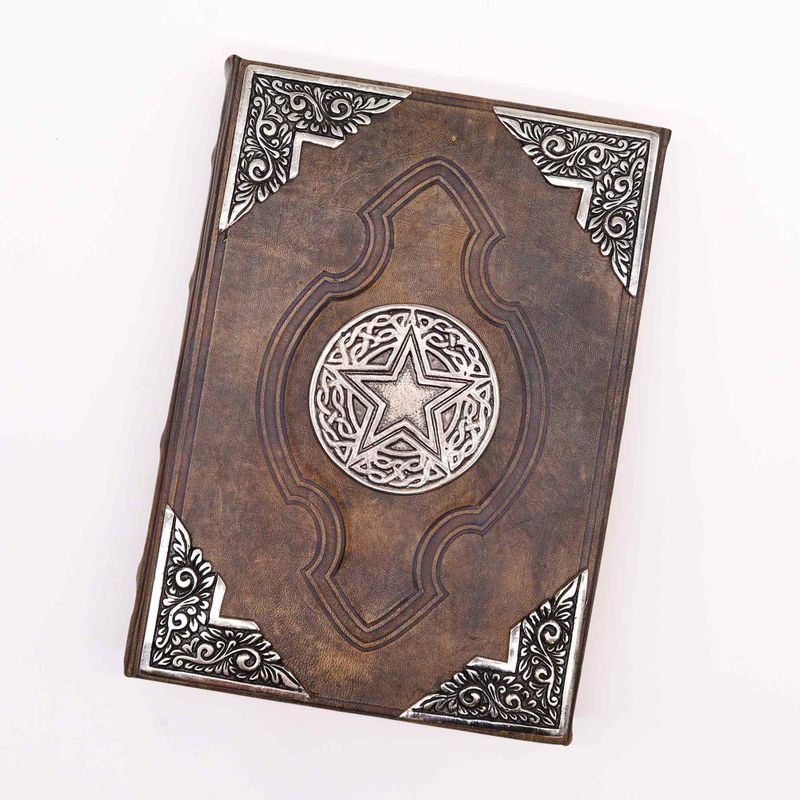 Hefty Brown Tan Book - Zinc Pentagon Decor - Deckle Edges Pages - 10x7"