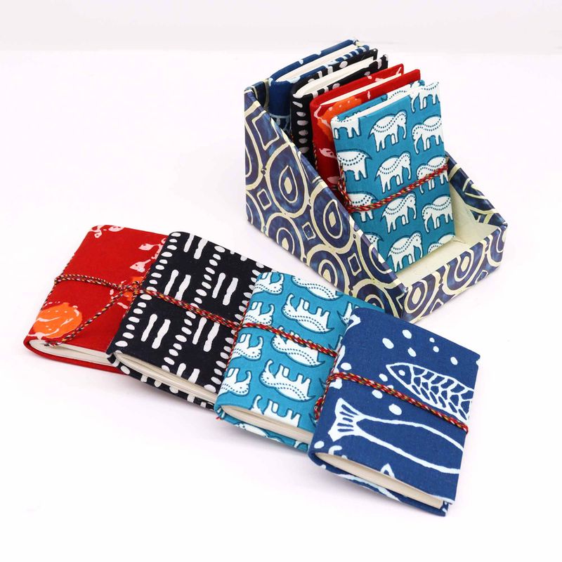 Block Print Assorted Cotton Bound Notebook 7x10cm (display pack)